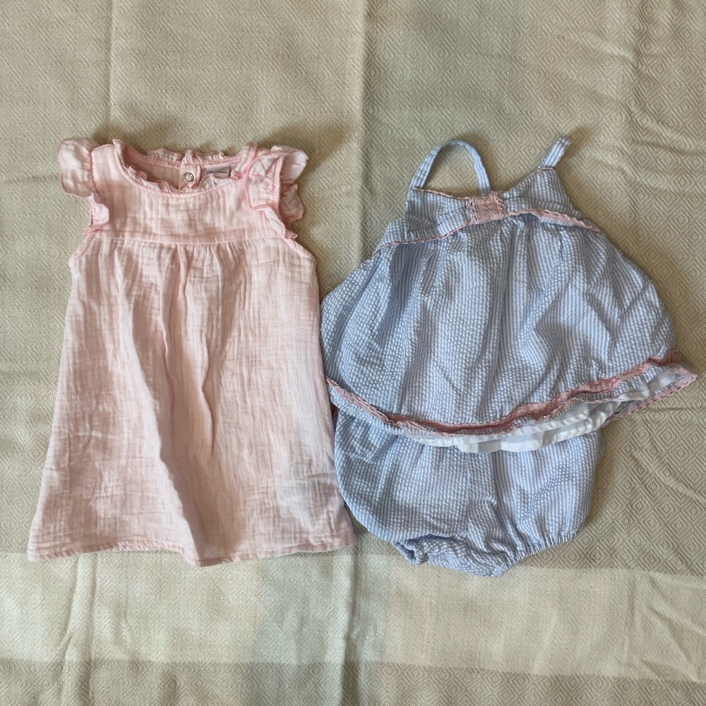 Baby girl dress and set , 6-9 months, pastels